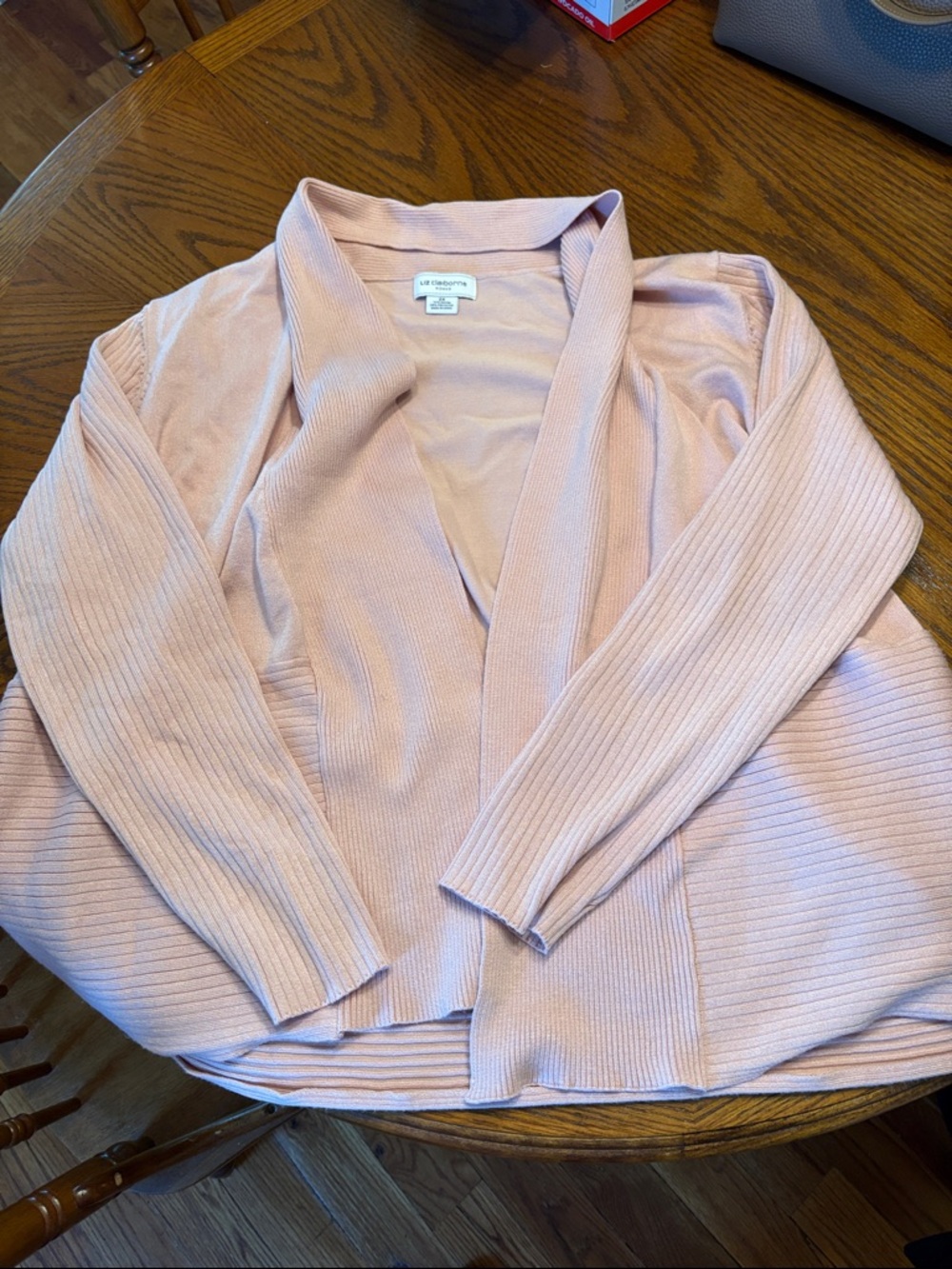 Liz Claiborne Pale Pink Open-Front Ribbed Cardigan